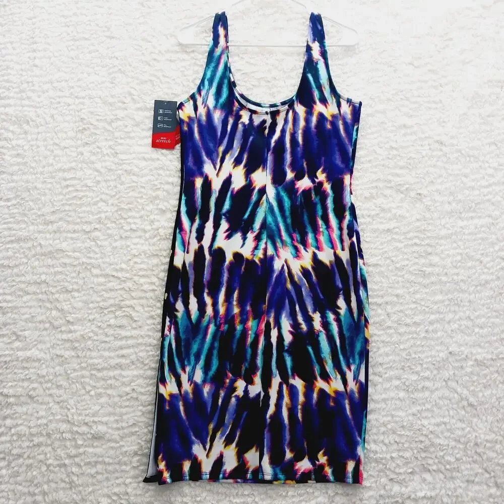Dress Midi Bodycon Y2K Revival Whimsycore Festival Stretch Bold NWT Shibori Sz M